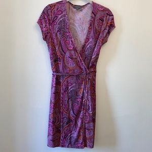 Pink and Purple Paisley Wrap Style Dress with snap closure 4Petite